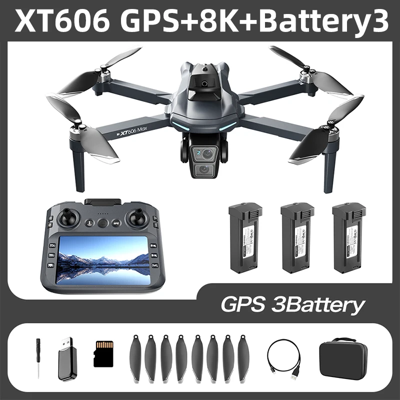 Lenovo XT606 GPS Drone 4K Professioneel 8K HD Dubbele Camera Gimbal 360 ° Obstakelvermijdende borstelloze RC quadcopter drone speelgoed