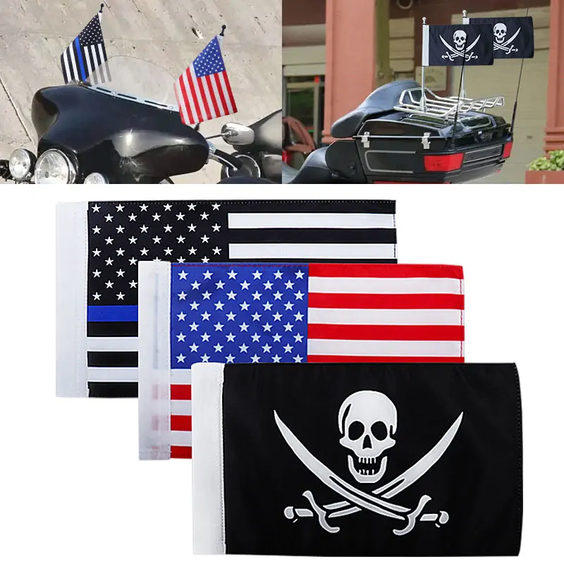 1 Pc Motorcycle Universal Double Side Flag Nation Pirate Skull American Flag NO Pole For Honda Yamaha Harley Suzuki BMW