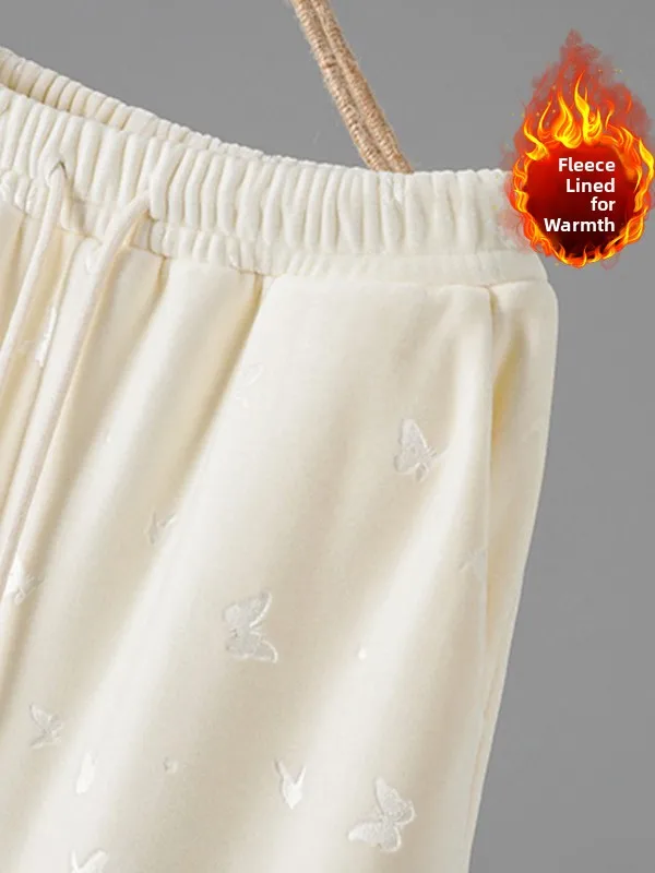 

New Chinese Sle High Waist Wide Leg Pants Velvet Fce Lined Straight Cut Casual Trousers Winter Faion Heat Tr...