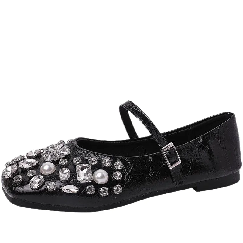 

Casual Flats for Daily Wear Comfortable Slip on Fashion Silver Rhinestone Mary Jane Shoes Women's Spring Summer Versatile