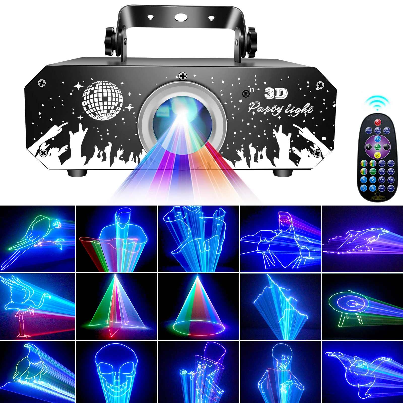 

2W RGB Full Color Laser Projector with Remote Control 3D Animation Laser Light Beam Stage Projector Light for Party Bar DJ Club