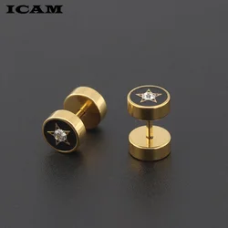 ICAM Punk Style Medical Titanium Stainless Steel Earrings Women Men's Barbell Dumbbell Punk Gothic Stud Piercing Earring For Men