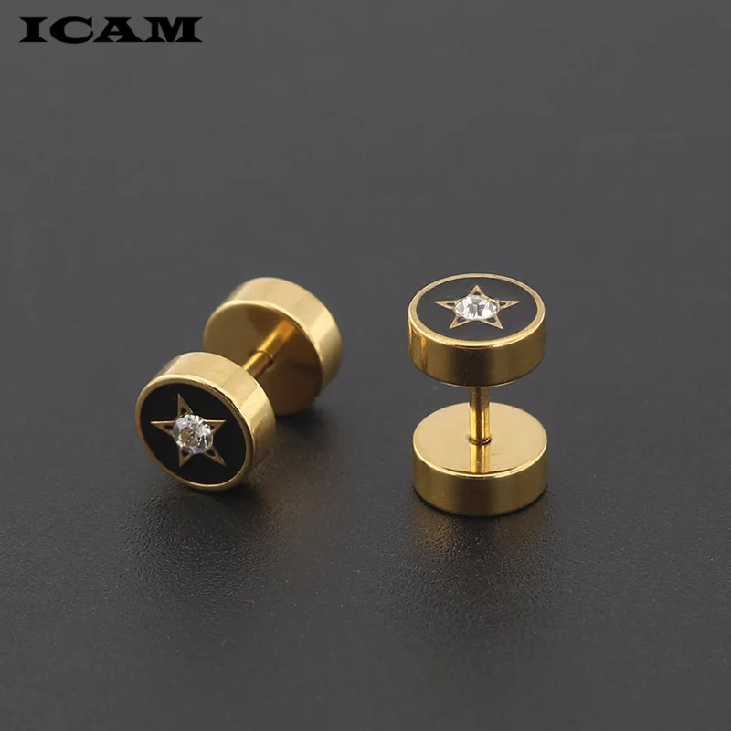 ICAM Punk Style Medical Titanium Stainless Steel Earrings Women Men's Barbell Dumbbell Punk Gothic Stud Piercing Earring For Men