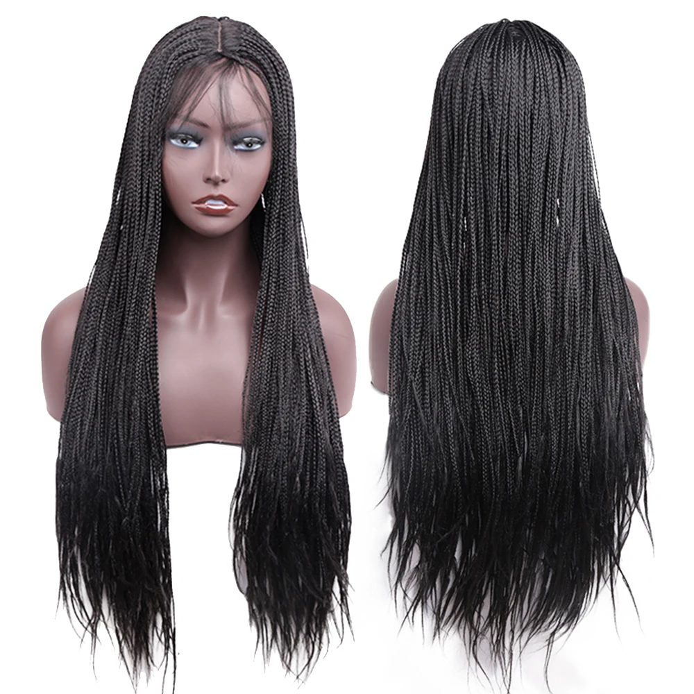 

Long Box Braided Wig Synthetic Knotless Baby Hair Wigs For Women Black Straight Wig With Natural Hairline Daily Party Cosplay