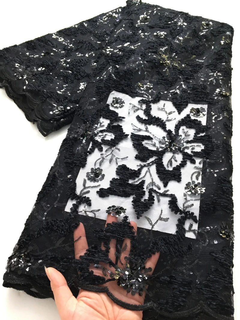 

Темно-черная французская кружевная ткань | Хрустальные блестки и цветочная вышивка | Вечернее платье от кутюр из сетчатой кружевной ткани оптом S4349