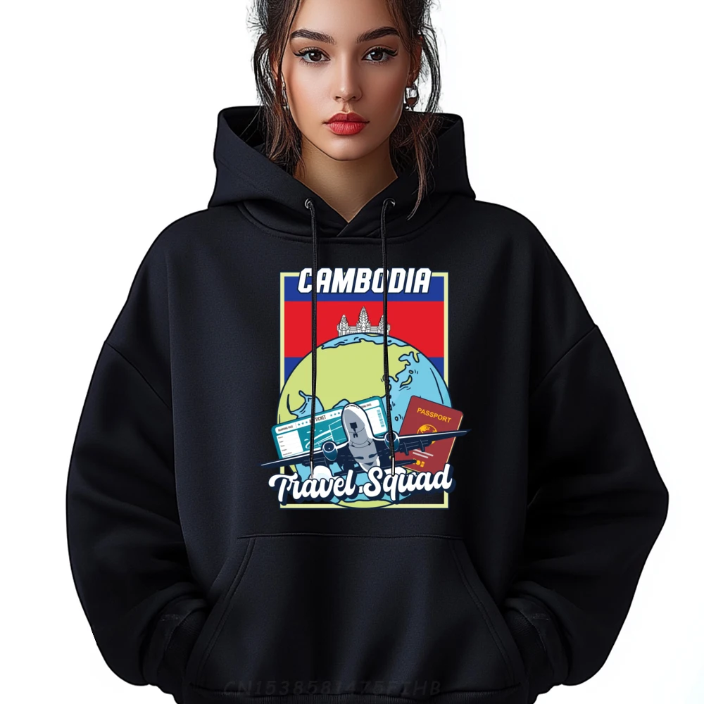 

Travel Squad Cambodia Travel Globe Passport Airplane Vintage Pullover Hoodies Durable And Wear-Resistant Anime Pullover Hoodies