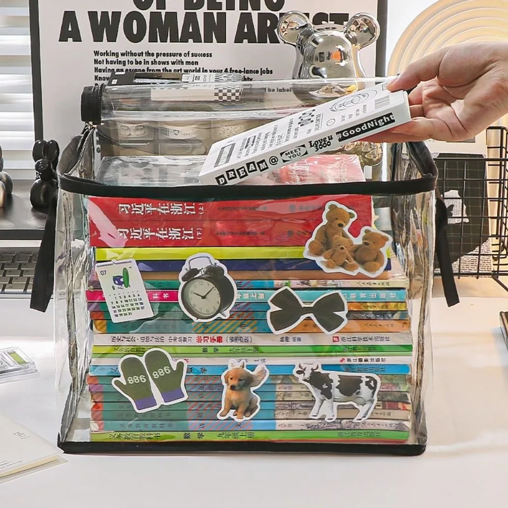 Foldable book box student dormitory classroom book organizer transparent waterproof household book organizing storage box