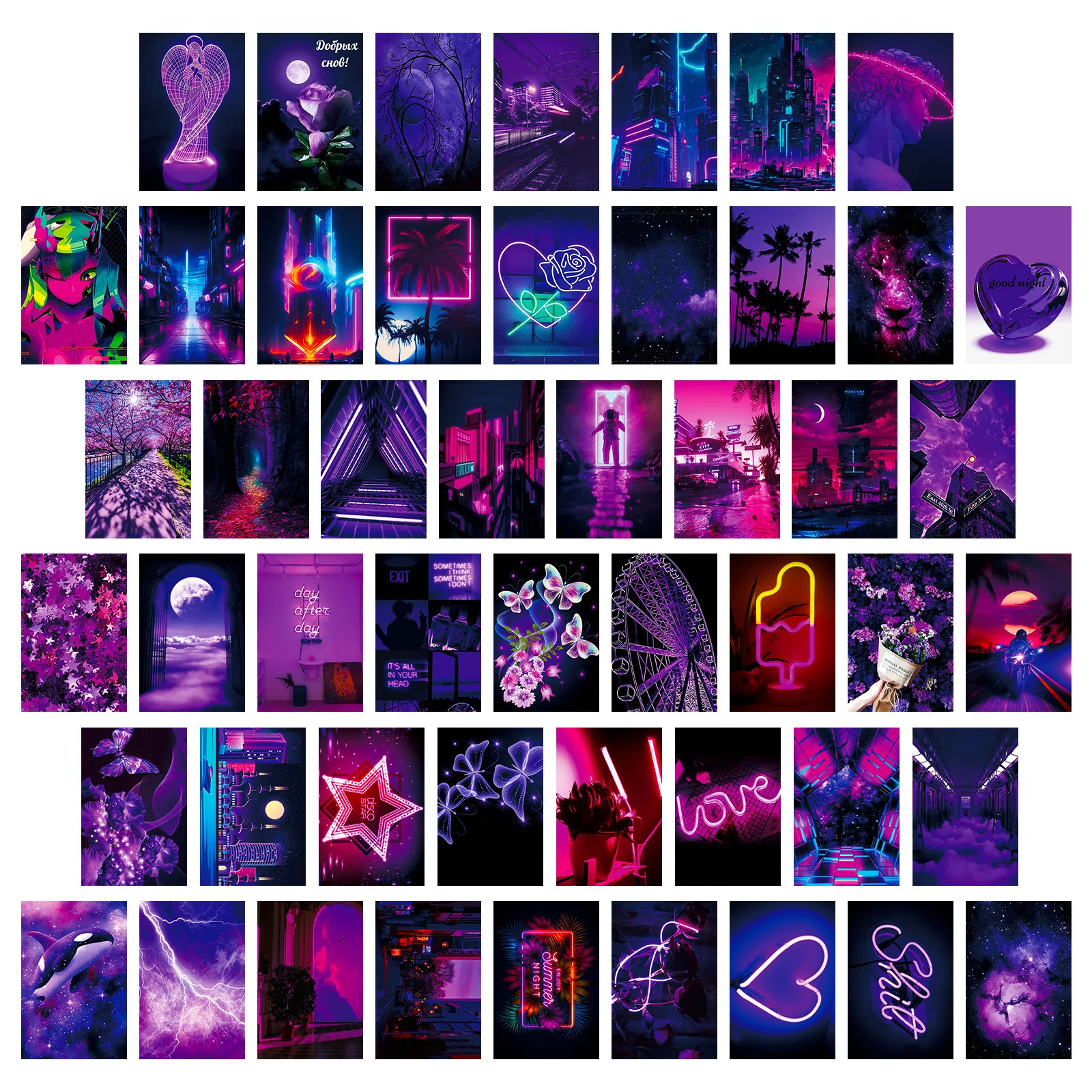 50 Purple Love Dream Wall Decoration Cards Cross border Postcards, Greeting Cards, Handheld Accounts, Material Wall Cards