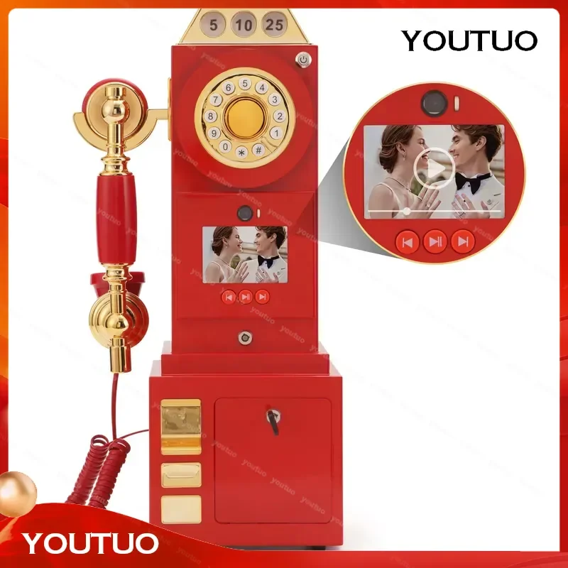 for Vintage 1080P Video and Audio Guest Book Payphone Wedding Blessing Recording Phone Retro Guestbook