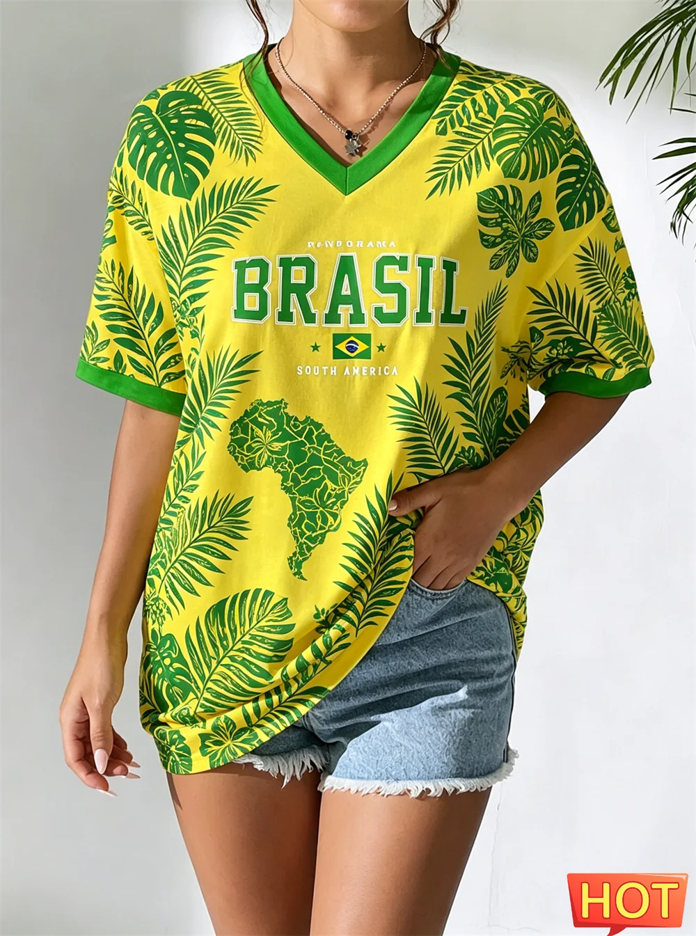 تي شيرت برازيلي جديد للنساء، ت - مراجعة Yellow Summer Clothing وسعره