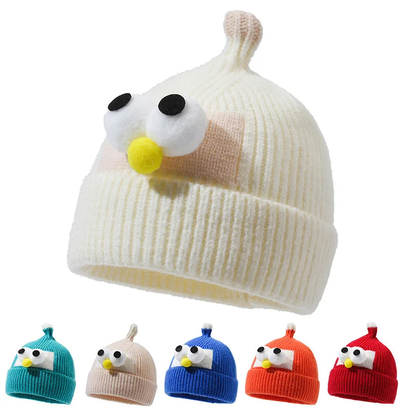 

Kids Woolen Hat Winter New Outdorr Baby Boy Girl Warm Hats Cartoon Big Eyes Pullover Knitted Hat Beanies Wholesale