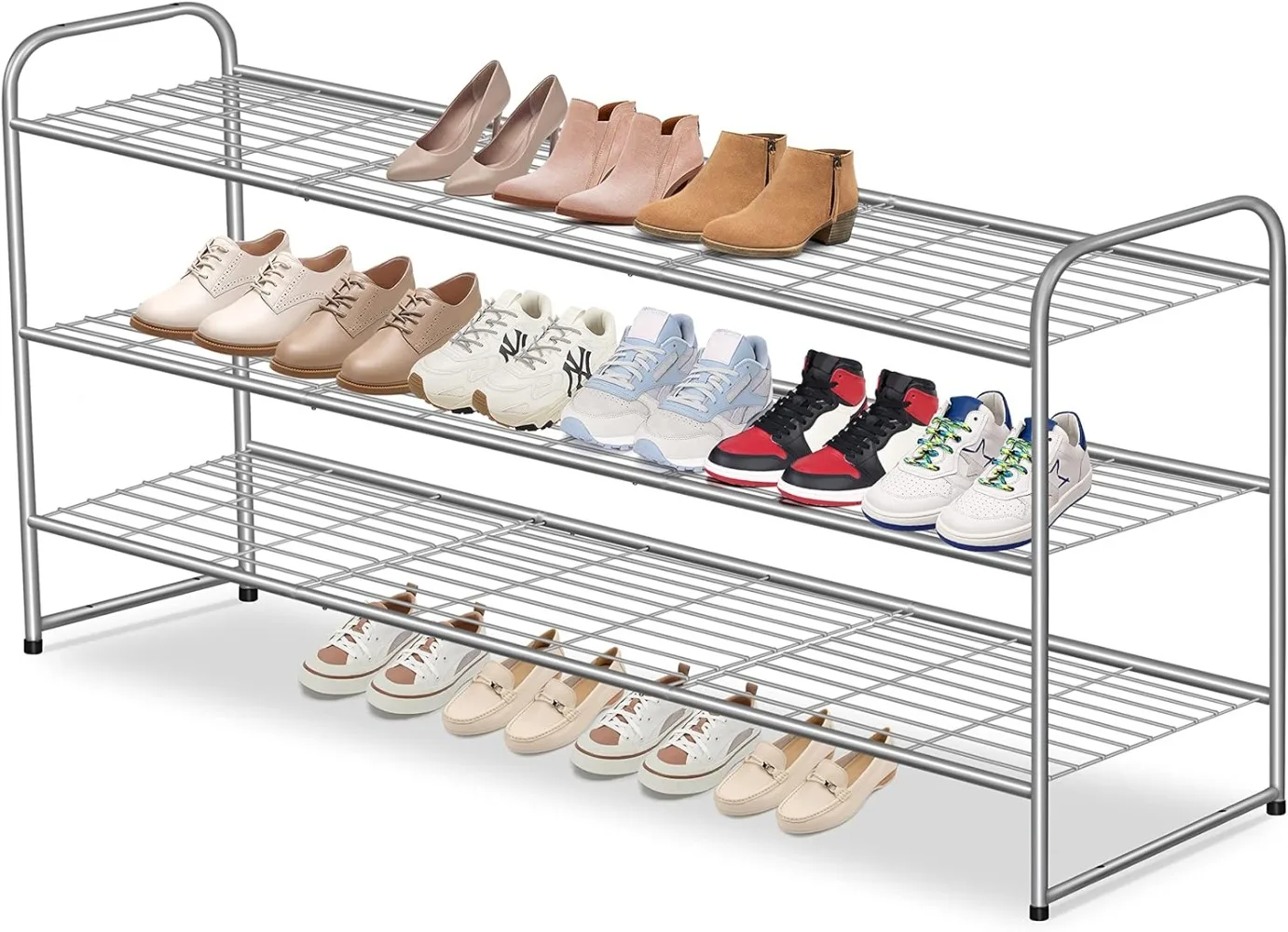 

3 Layers Long Shoe Rack for Wardrobe Metal Wide Shoe Rack Gray