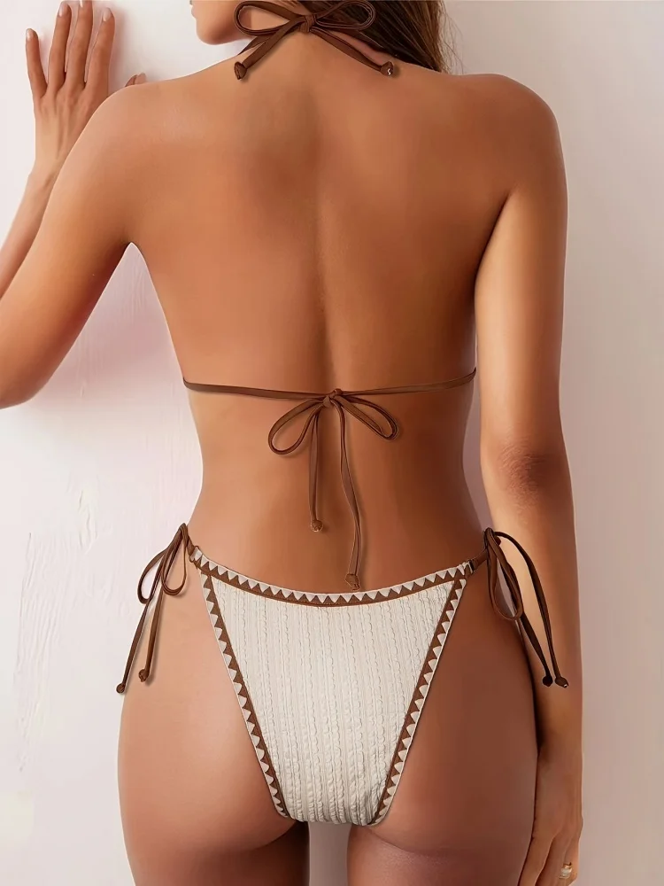 Женский купальник бикини 2026, новый однотонный комплект бикини в рубчик, сексуальный купальник, летний пляжный купальный костюм из двух предметов с открытой спиной, женский
