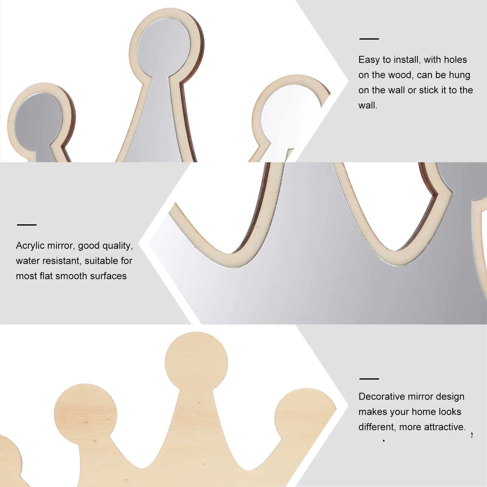 

Princess Crown Mirror Acrylic Wall Decor For Room Living Room Nursery Playroom Home Hallway Wood Mounting Holes Waterproof