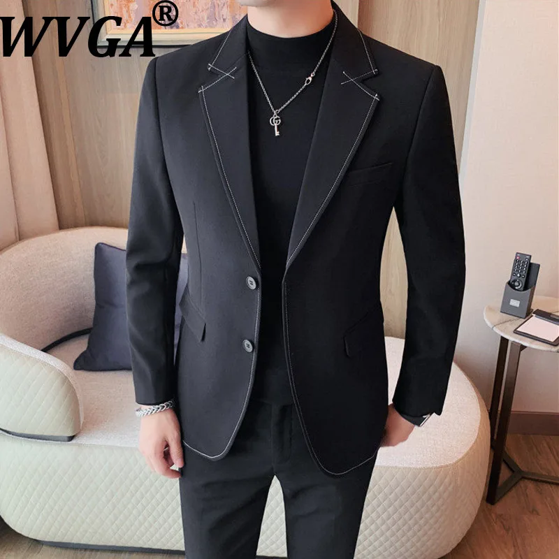 

WVGA Spring Autumn New Men Tide Turn-Down Collar Blazer Niche Chic Casual Stylish High-Quality Long Sleeve Suit Coats Ins W19491