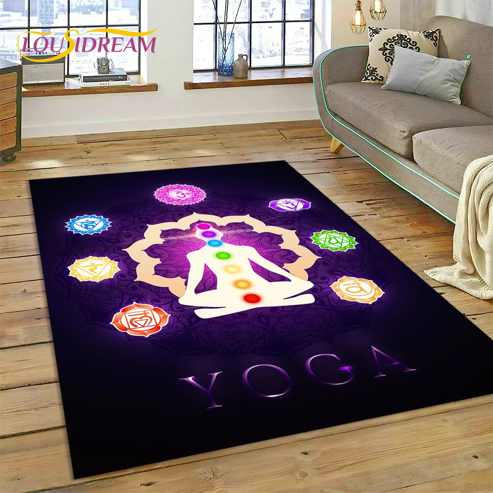 3D Yoga Zen Naturalize Meditation Rainbow 7 Chakra Area Rug,Carpet for Living Room Bedroom Sofa Doormat Decor,Non-slip Floor Mat