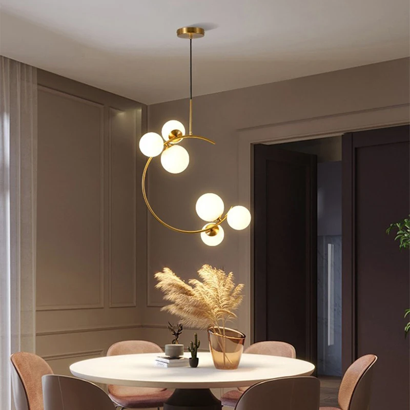 

White Glass G9 Bulb Pendant Light Gold Metal Home Hanging Lamp For Dining Room Bedroom Foyer 110-220V Wire Adjustable