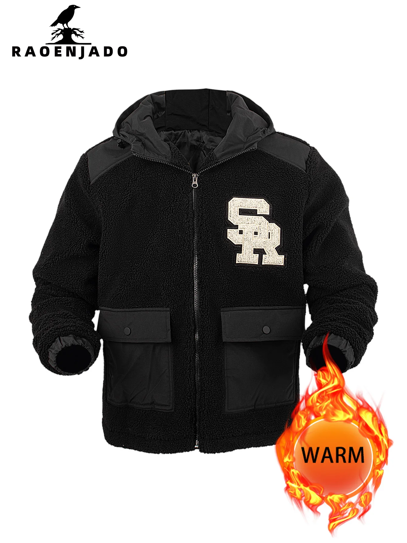 المرأة حجم كبير مقنعين الصوف جاكيت زيبرا سميكة الدافئة الشتاء المرقعة ملابس خارجية معطف فضفاض الأبجدية التطريز #6