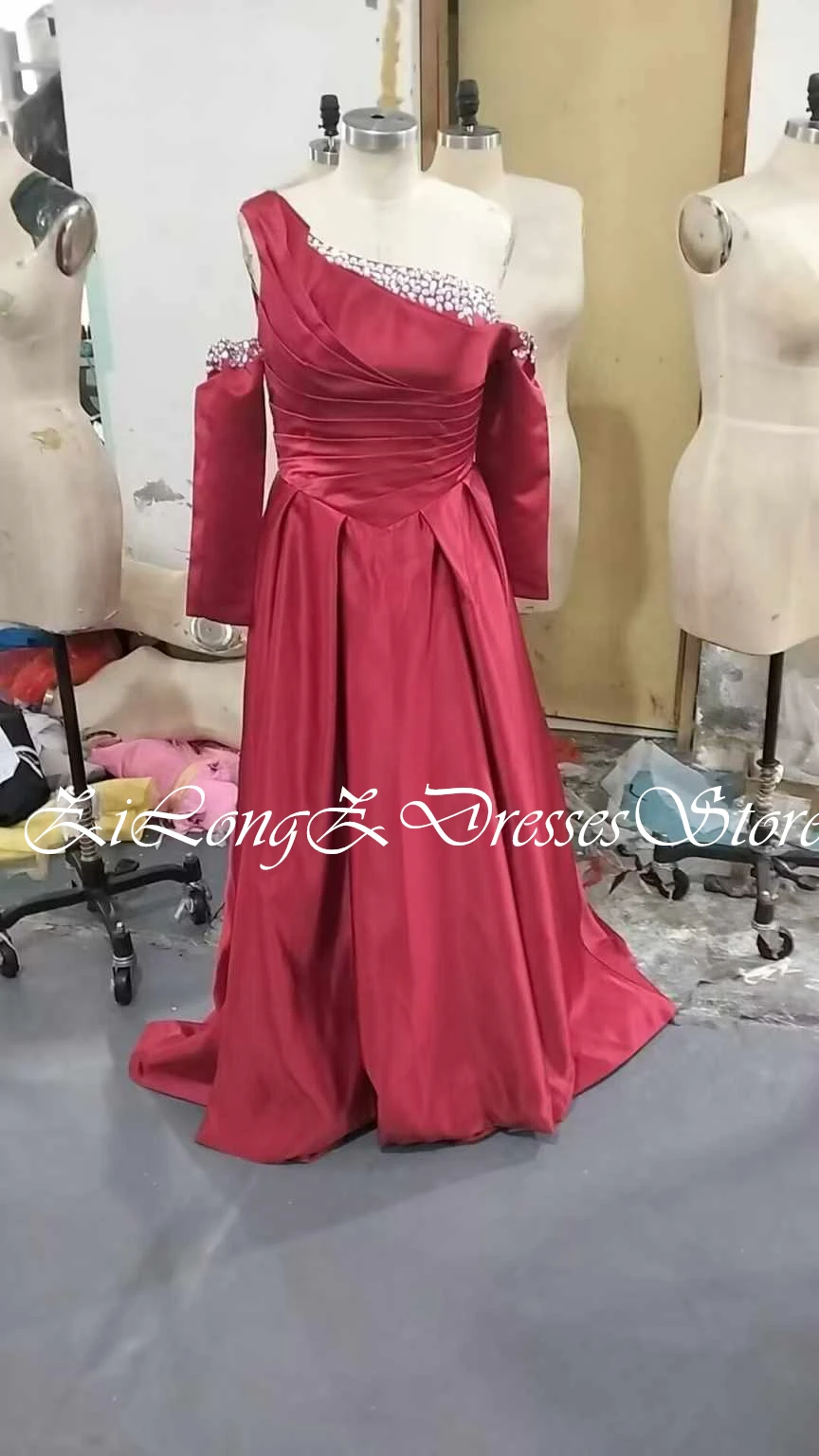 Elegant Party Dresses Woman 2024 One Shoulder Detachable Satin Sleeve Crystal A-Line Sweep Train Pleats Classic Celebrity Dubai