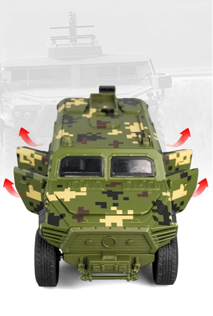 1:32 Heavy Metal Alloy Armored Vehicle Battle Miniature Model Diecast Military Vehicle Off-Road Car Doors Opened Boys Xmas Gift