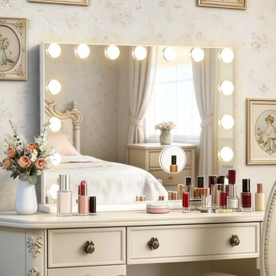 

Зеркало для макияжа Hollywood Vanity Mirror 23 x 18 дюймов с подсветкой, 15 диммируемых лампочек и 3 режима цветовой температуры, идеально подходит для нанесения макияжа