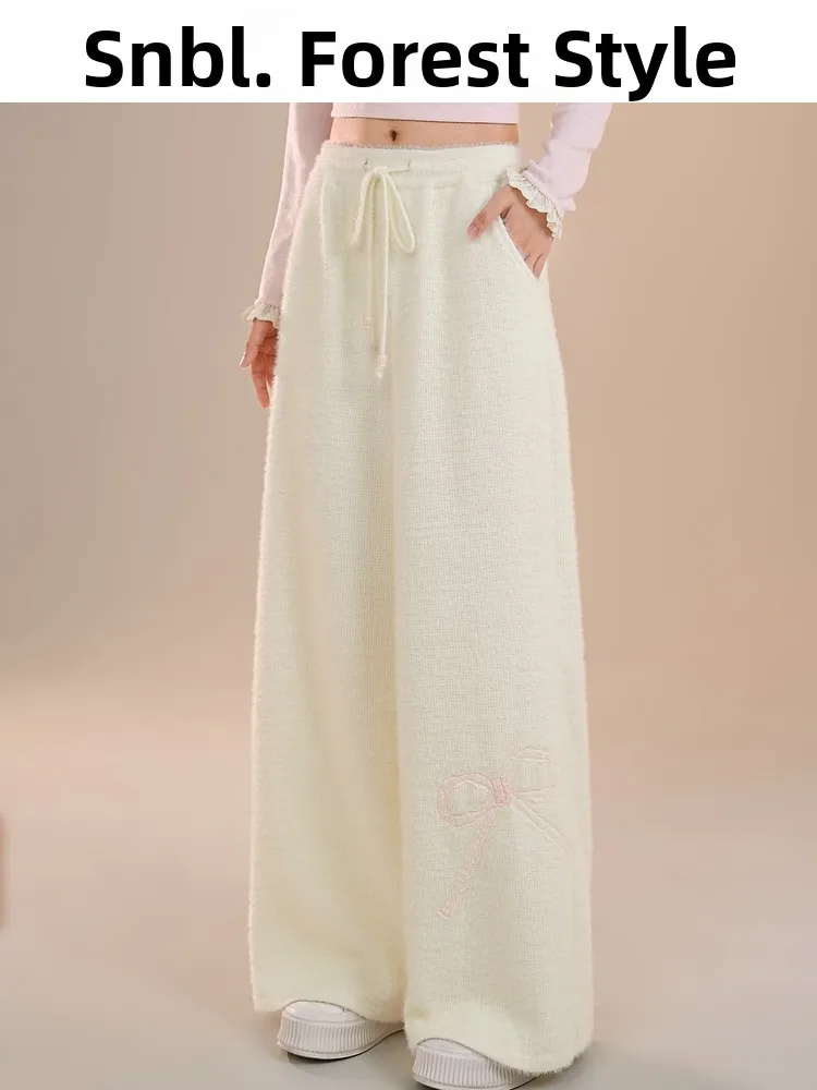 

Sweet Sle High Waist Wide Leg Pants Women's Fce Lined Casual Trousers Loose Fit Autumn Winter Faion plus Size Pants