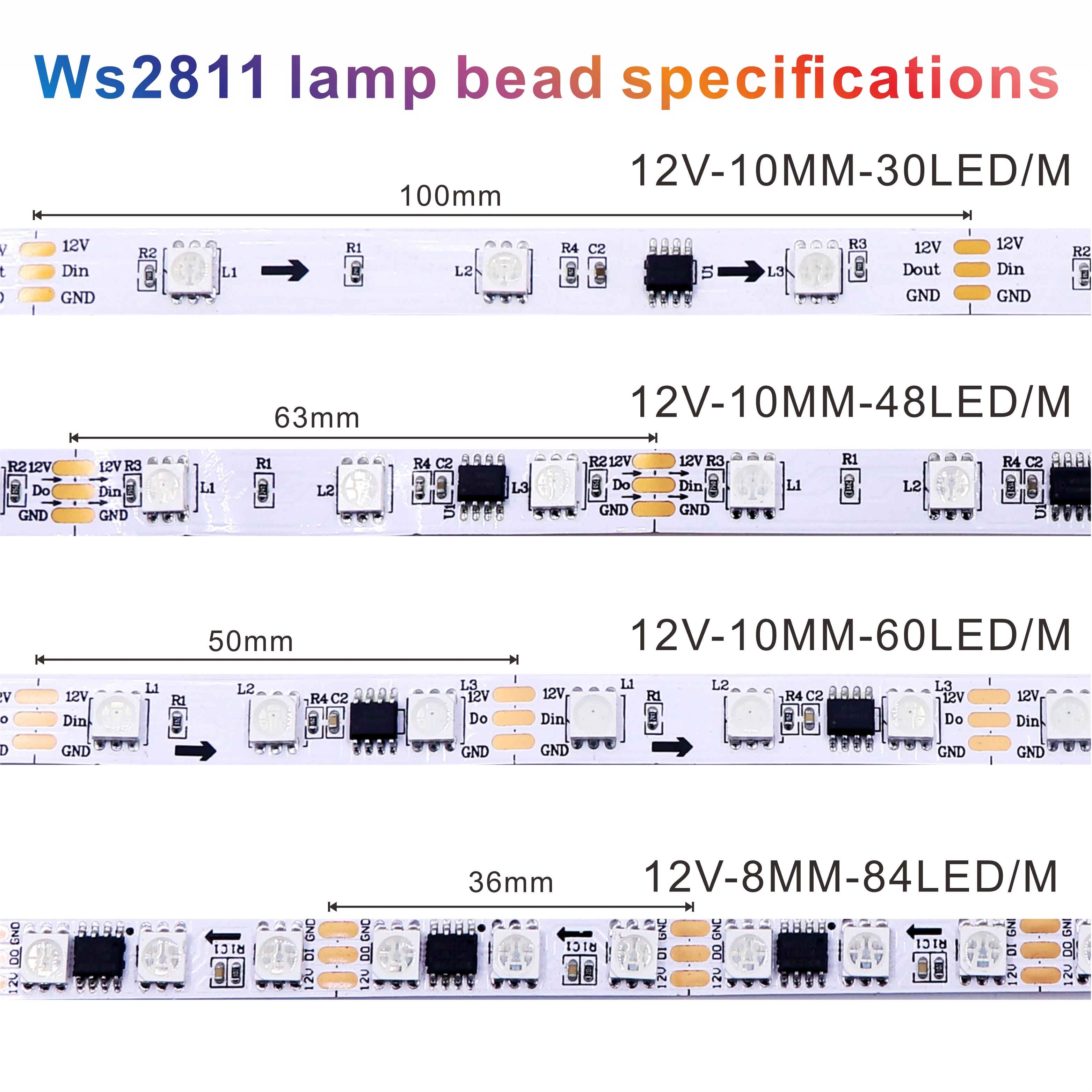 DC12V Color-changing LED Light Strip, 3-pin WS2811, 4-pin 1934, Resume Function, suitable for KTV and bars as decorative lightin