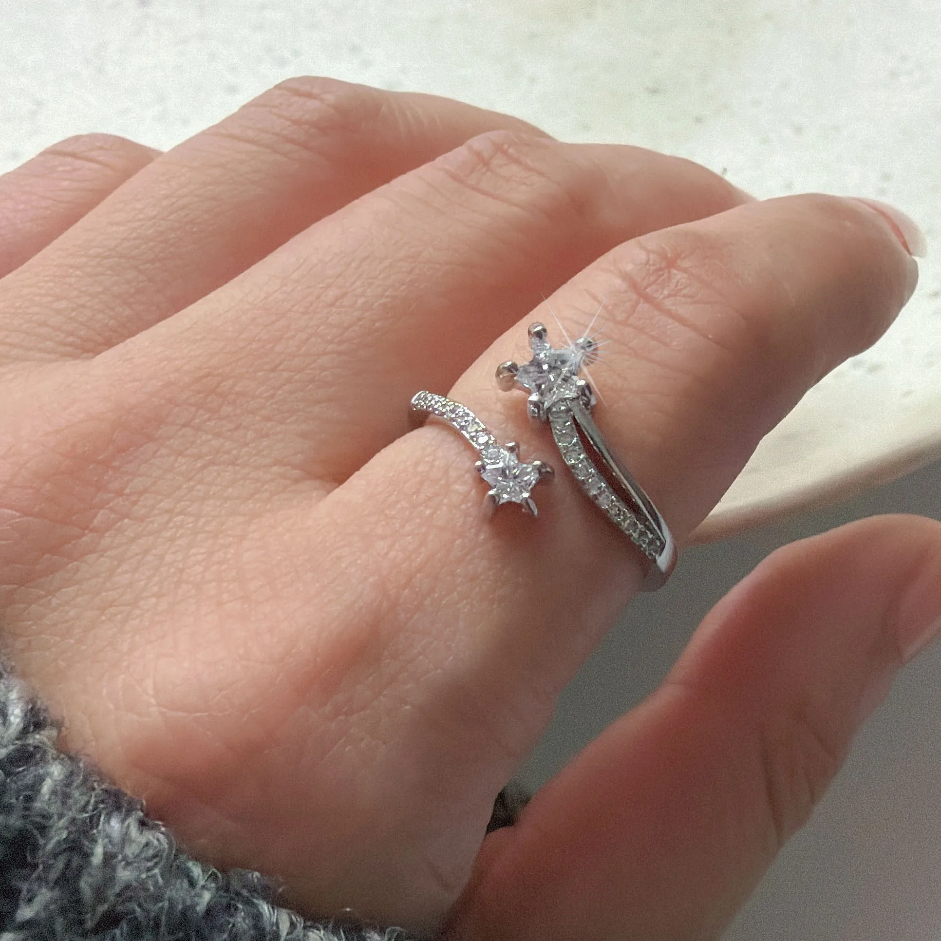 925 فضة خواتم للنساء زوجين الحد الأدنى اليدوية بسيطة سباركلينغ ستار تشيكوسلوفاكيا خاتم غرامة مجوهرات هدية منع الحساسية