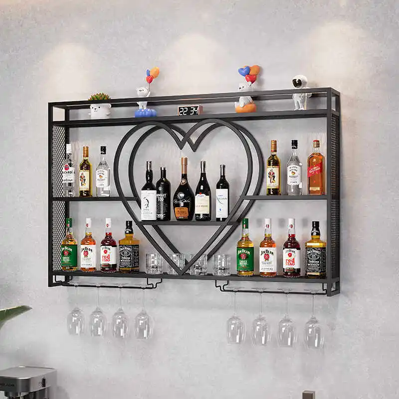 Wall Mounted Wine Rack,bar Counter,iron Art,heart-shaped Design,wall Mounted Shelf,industrial Style Hanging Wine Glass Rack