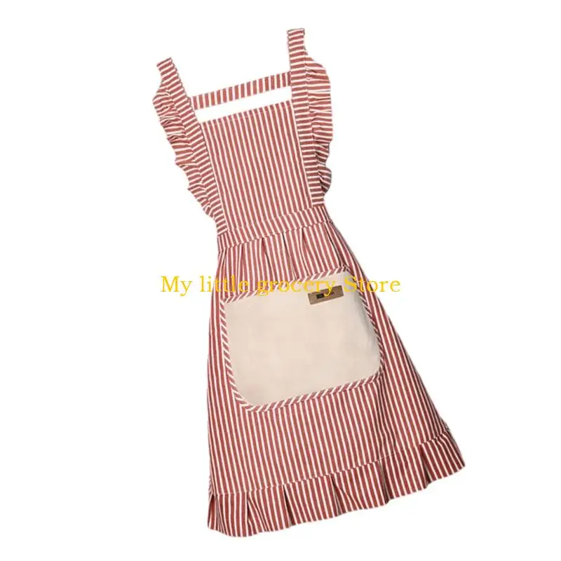 D5BD Perforated Kitchen Apron With Front Pocket Flouncing Elastic Fasteners For Cooking Baking Experts