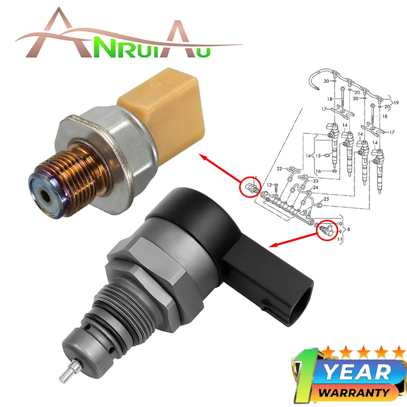 

FUEL HIGH PRESSURE RELIEF LIMITER VALVE & RAIL SENSOR for AUDI VW 2.0 3.0 TDI 057130764H 0281006002