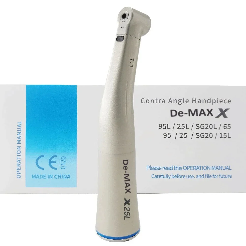 

Deasin Dental 1:1 Fiber Optic Low Speed De-Max X25L Contra Angle Handpiece Blue Ring Fit Electric Micromotor Dental Handpiece