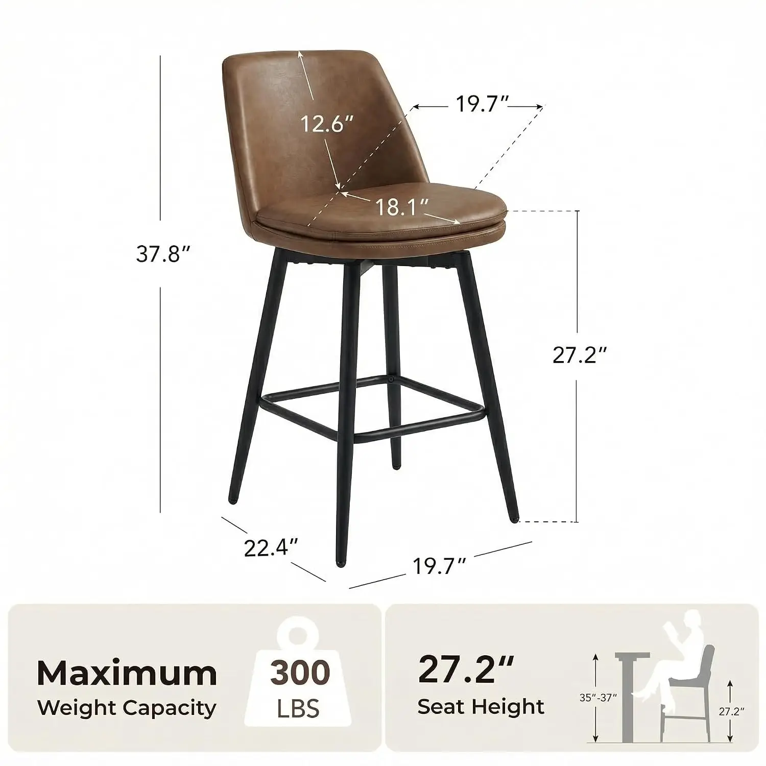 FSC Certified Swivel Bar Stools Set of 2, 27.2