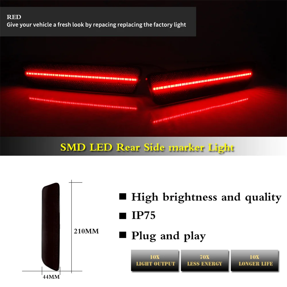Car Rear Bumper Side Marker Parking Lights White / Red LED Fender Flare Lamps For Ford Mustang 2005 2006 2007 2008 2009 12V