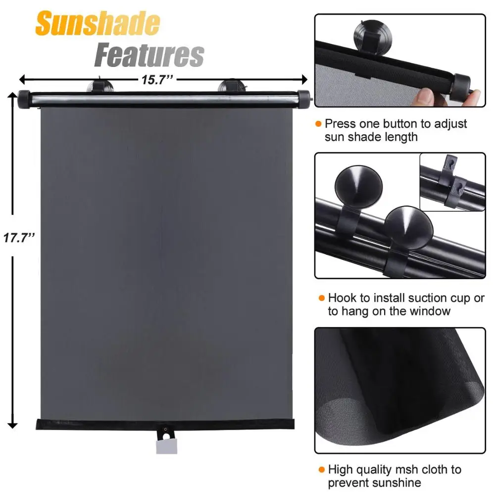 2pc Durable Car Sun Shade Side Window Cover Automatic Roller Car Telescopic Retractable Block Automotive Sun Insulation Sunshade