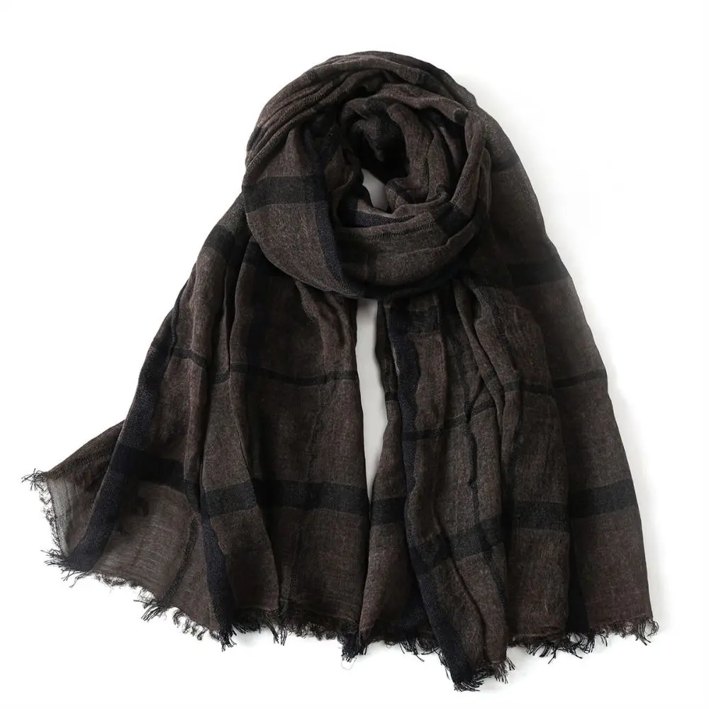 

Fashion Autumn Winter Cotton Linen Scarf Vintage Keep Warm Plaid Printed Scarf Luxury Brand Design Square Shawl Wrap