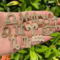 12Pcs Zirconia Pave Zodiac Sign Charms Constellation Pendant DIY Bracelet Necklace Woman Jewelry Making