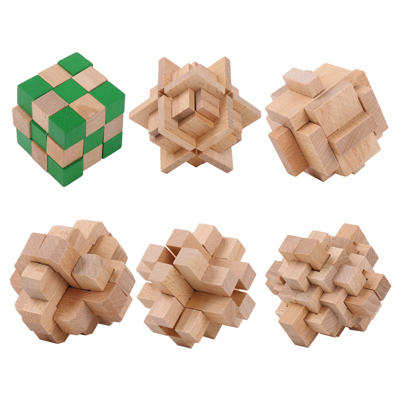 6-in-1 Lu Ban Lock Wood Puzzle Kit for DIY Decoration Difficulty Level 4
