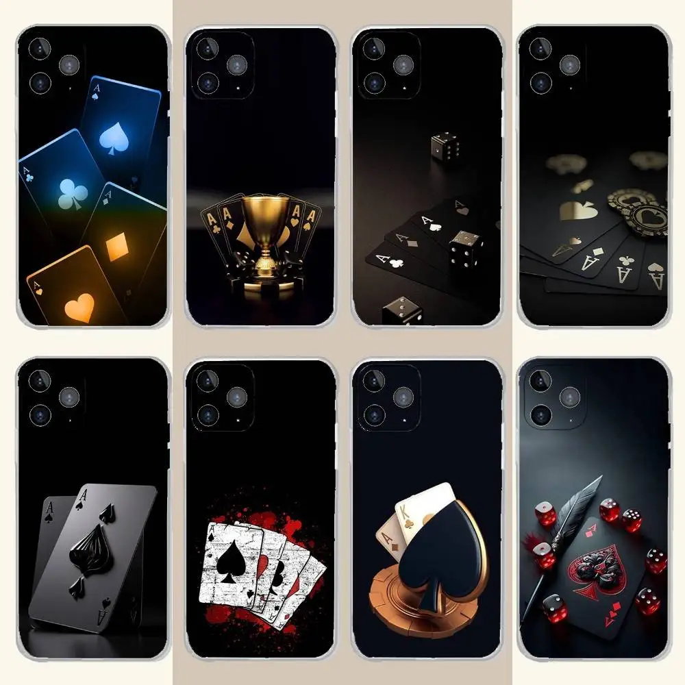 

S-Spades Poker Play Phone Case For iPhone 16,15,14,13,12,11 Plus,Pro,Max,XR,XS,Plus,E,SE4,Mini Transparent Soft Cover