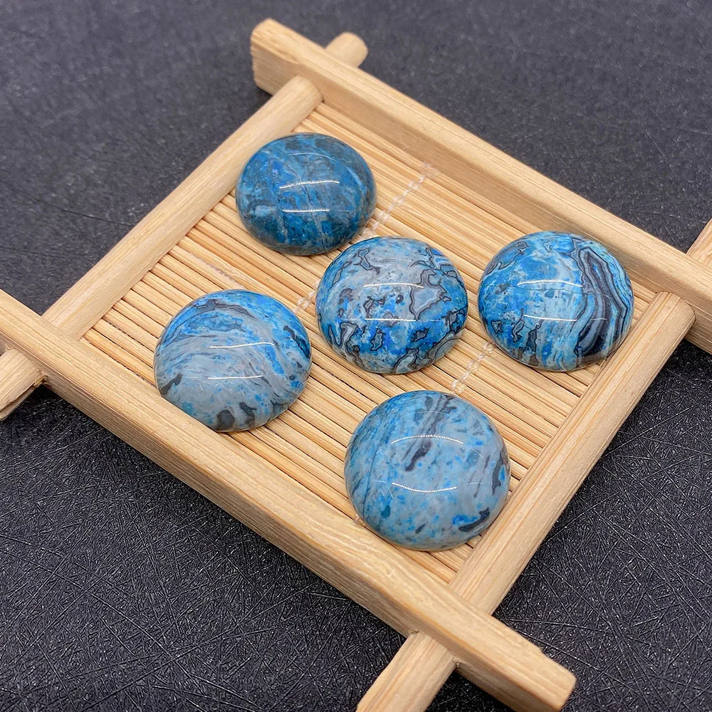 Natural Stone Blue Crazy Agate Beads Round Ring Face Cabochon Loose Beads for DIY Necklace Ring Gifts Jewelry Making Accessories