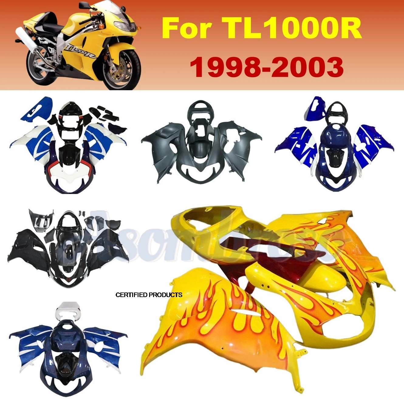 New Motorcycle Fairing kit For TL1000R 1998 1999 2000 TL 1000R Yellow shell cowl 2001 2002 2003 red flame