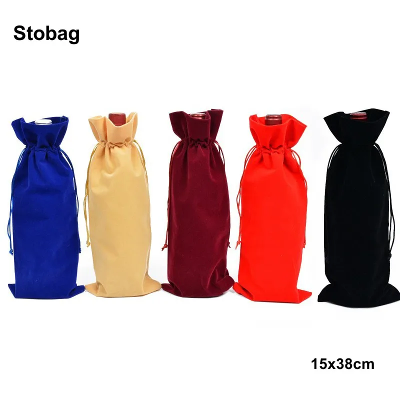 

StoBag 20pcs Wholesale Long Velvet Drawstring Bag for Red Wine Packaging Gift Storage Portable Organizer Pouch Reusable Pocket