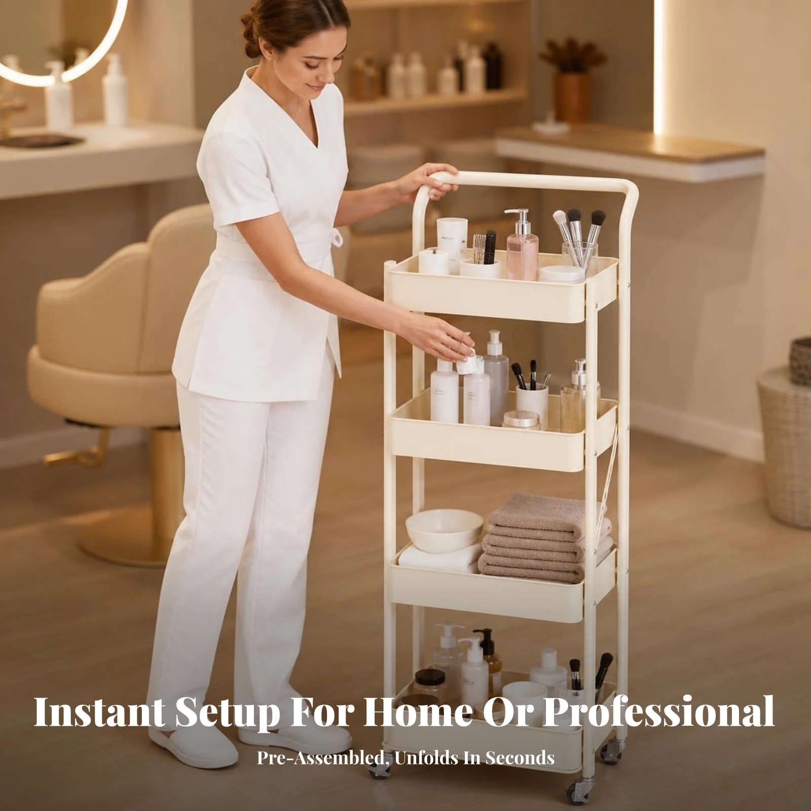 4-Tier Rolling Storage Cart Metal Slim Rolling Organizer Cart Storage Trolley Multifunctional Narrow Space Trolley Heavy-Duty