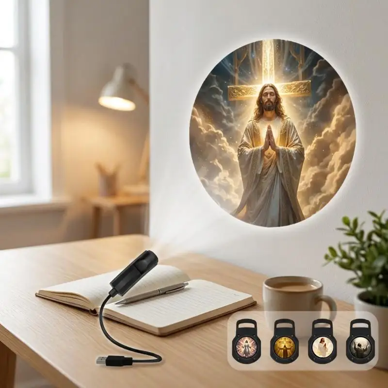 Twelve Patterns USB Religious Character Projection Light Compact Night Lamp for Dormitory Office Use