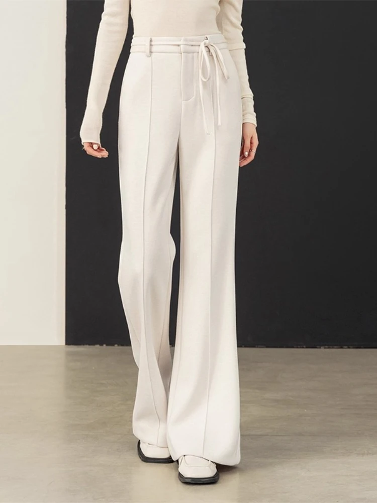 

SENTUBILA Women's Casual Bootcut Pants 2025 Autumn Solid Slim Fit Long Pant Pockets Elegant Commute Knitted Trousers 154K80067