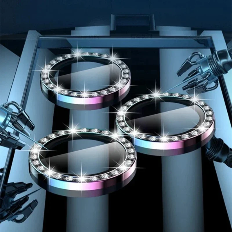 2-3 قطعة عدسات ماسية ملونة زجاجية لهاتف آيفون 15 برو ماكس 11 13 12 14 برو ماكس 12 13 Mini 14 15 Plus واقي عدسة الكاميرا الزجاجي