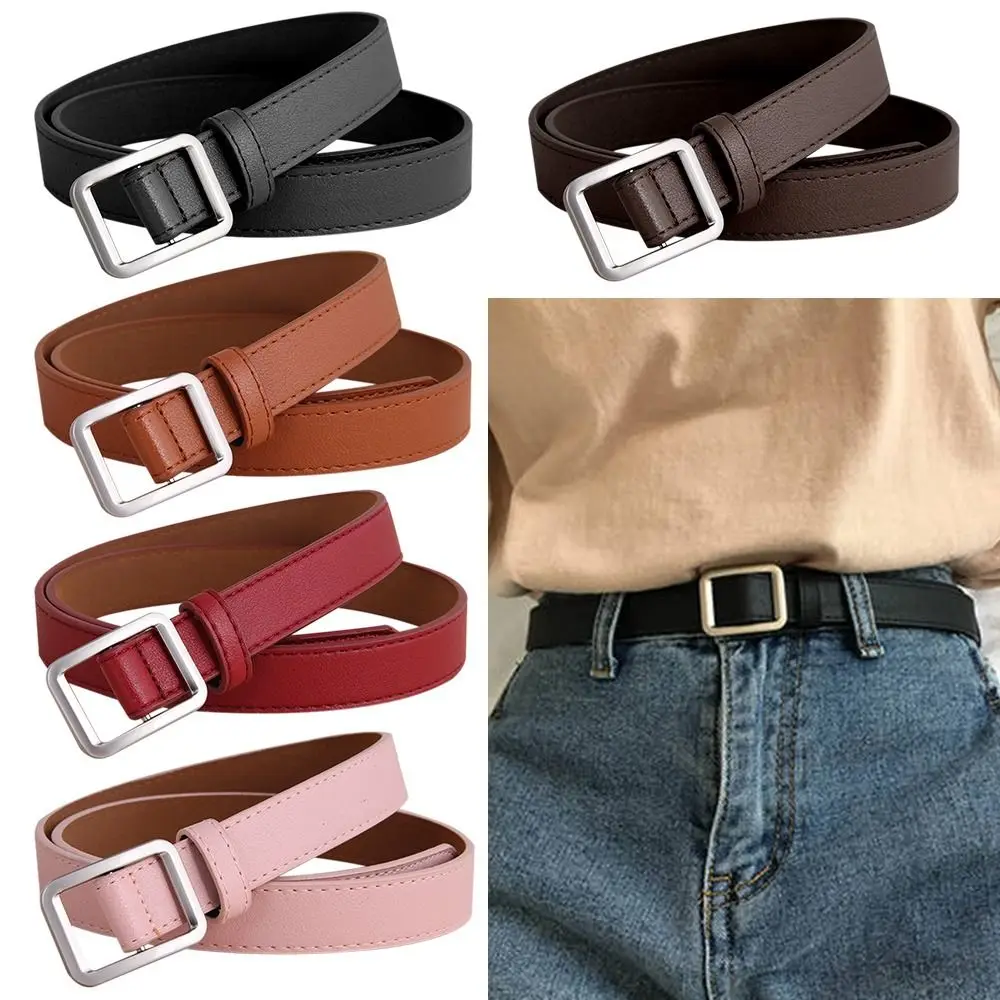 Women Vintage Casual Non-Porous Buckle Waistband Thin Waist Strap Leather Belt Trouser Dress Belts