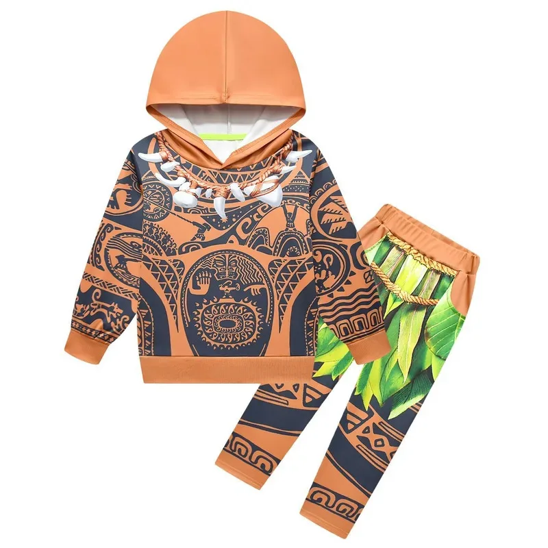2025 新しい男の子コスチューム衣装セットマウイタトゥーコスプレハロウィンドレスアップ長袖服パーカートレーナー愛する家族