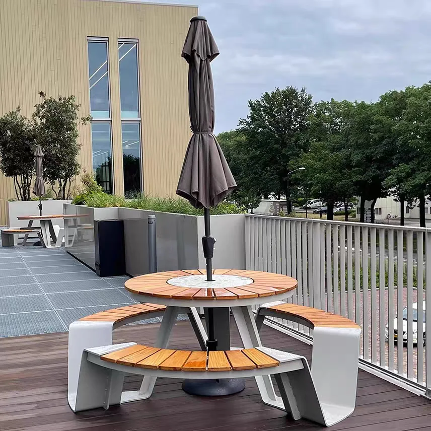 Outdoor table and chair with umbrella combination Internet celebrity hotel cafe casual table and chair set dining milk tea shop
