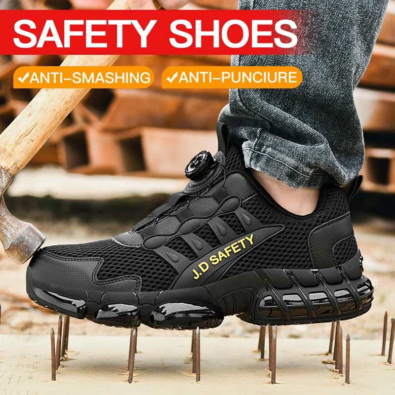 

Work Shoes with Rotating Buckle Anti-Smash Anti-Puncture Women's Comfort Safety Shoes Security Protective Boots